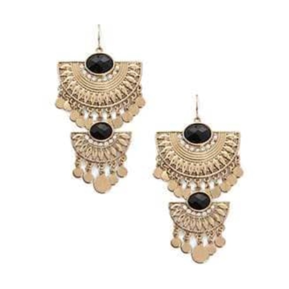 Black & gold hanging earrings - Picture 1 of 2